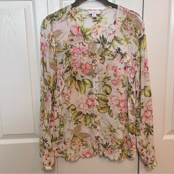 J.Jill Ruffle Floral Button Front Blouse Size S - Picture 2 of 10